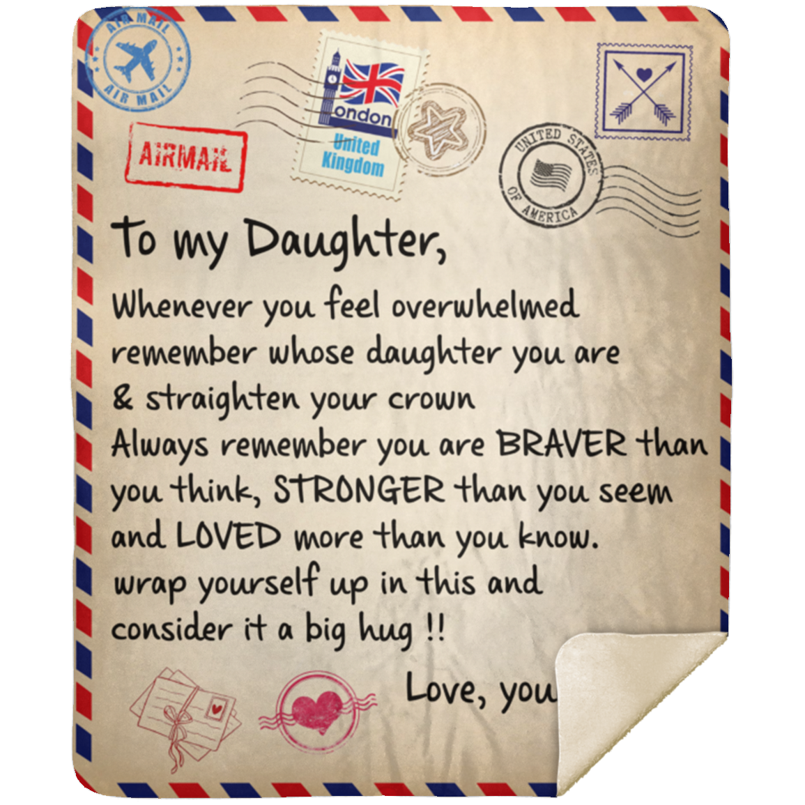 To My Daughter| Love Mom |Postcard Gift Blanket