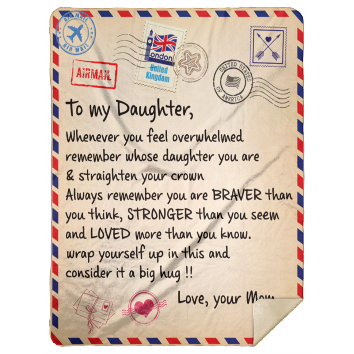 To My Daughter| Love Mom |Postcard Gift Blanket