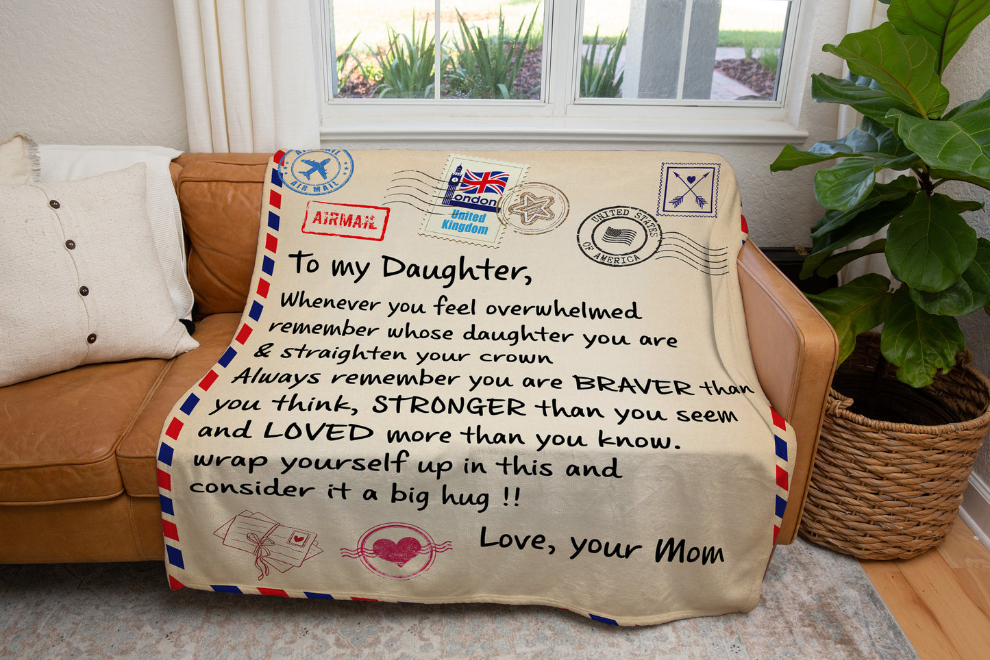 To My Daughter| Love Mom |Postcard Gift Blanket