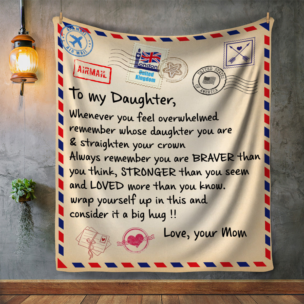 To My Daughter| Love Mom |Postcard Gift Blanket