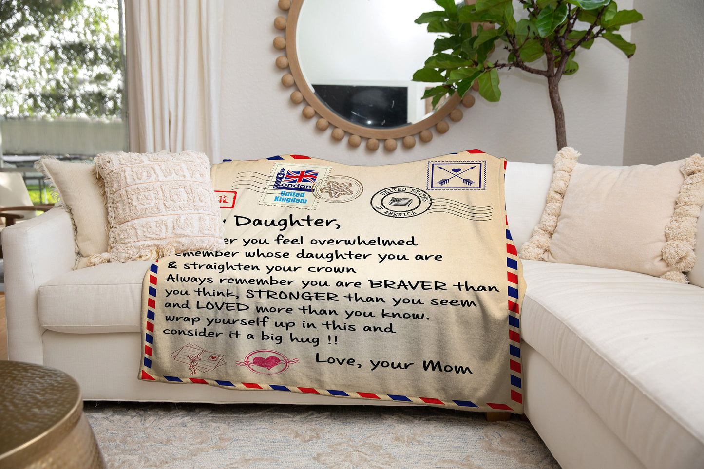 To My Daughter| Love Mom |Postcard Gift Blanket